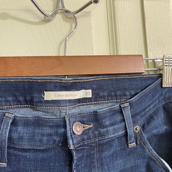 Levi's Womens Dark Wash Whiskered Stretch Mid Rise Curvy Bootcut Jeans Size 33 - Picture 3 of 8
